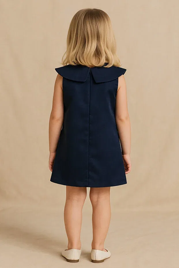 Детское платье для девочек с принтом Pearl Embroidered Girls' Dress Melek Golden, Navy Blue — фото 2