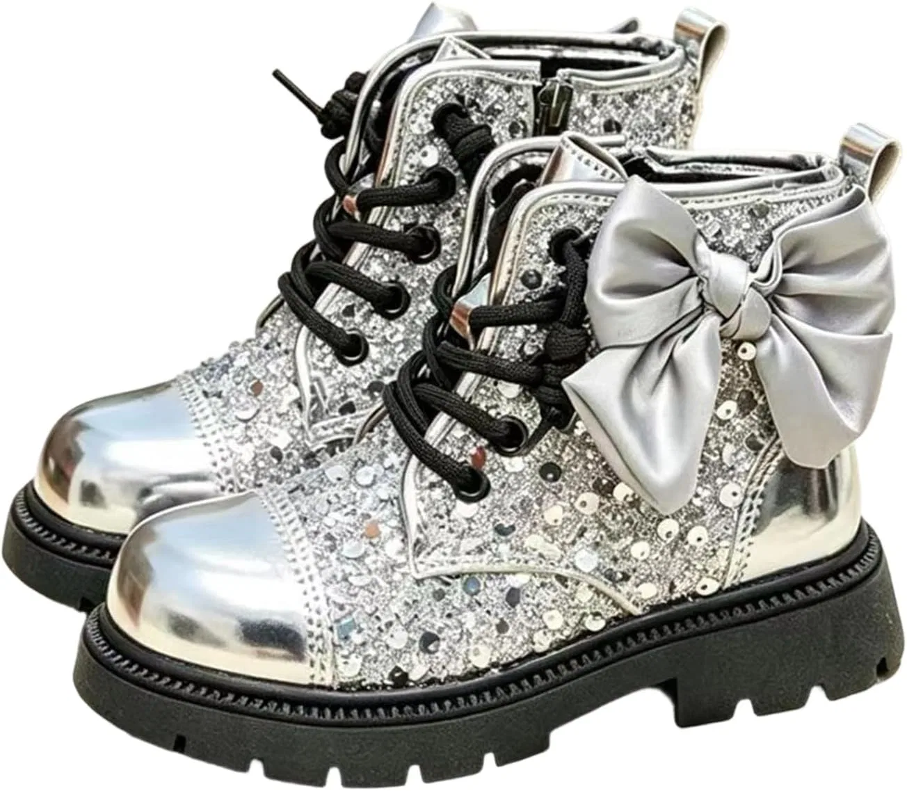 Детские ботинки для девочек на молнии и шнуровке IWIHMIV, Silver