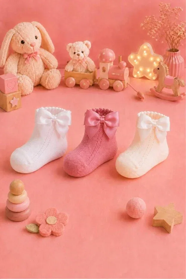Детские носки для новорожденных хлопковые 3-шт Organic cotton premium 3-piece baby accessory socks Lakoren, Multicolor