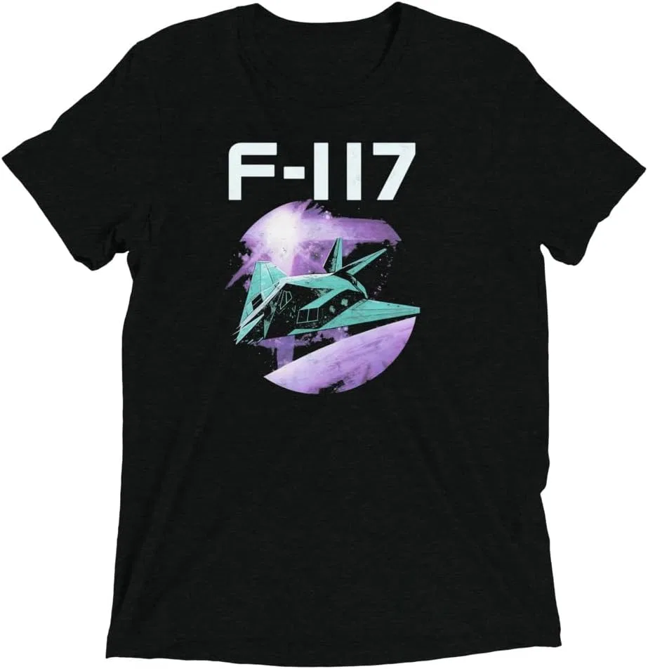 Мужская футболка с принтом F-117 Nighthawk, Solid Black Triblend