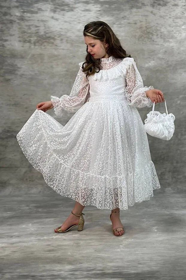 Детское платье для девочек с длинным рукавом Pumpido, White