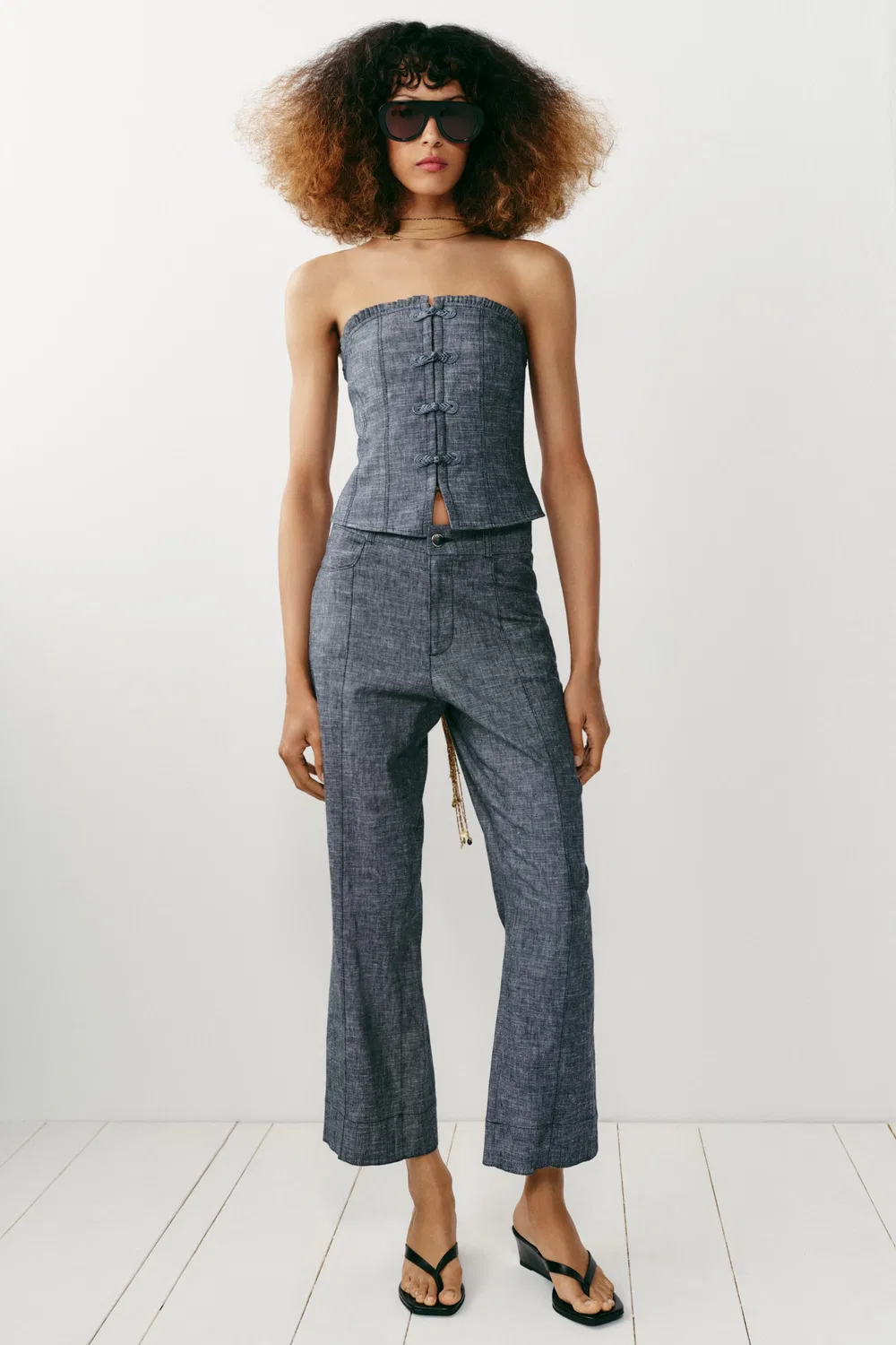 Укороченный топ из льняной смеси с застежкой-бабочкой ZARA, Grey