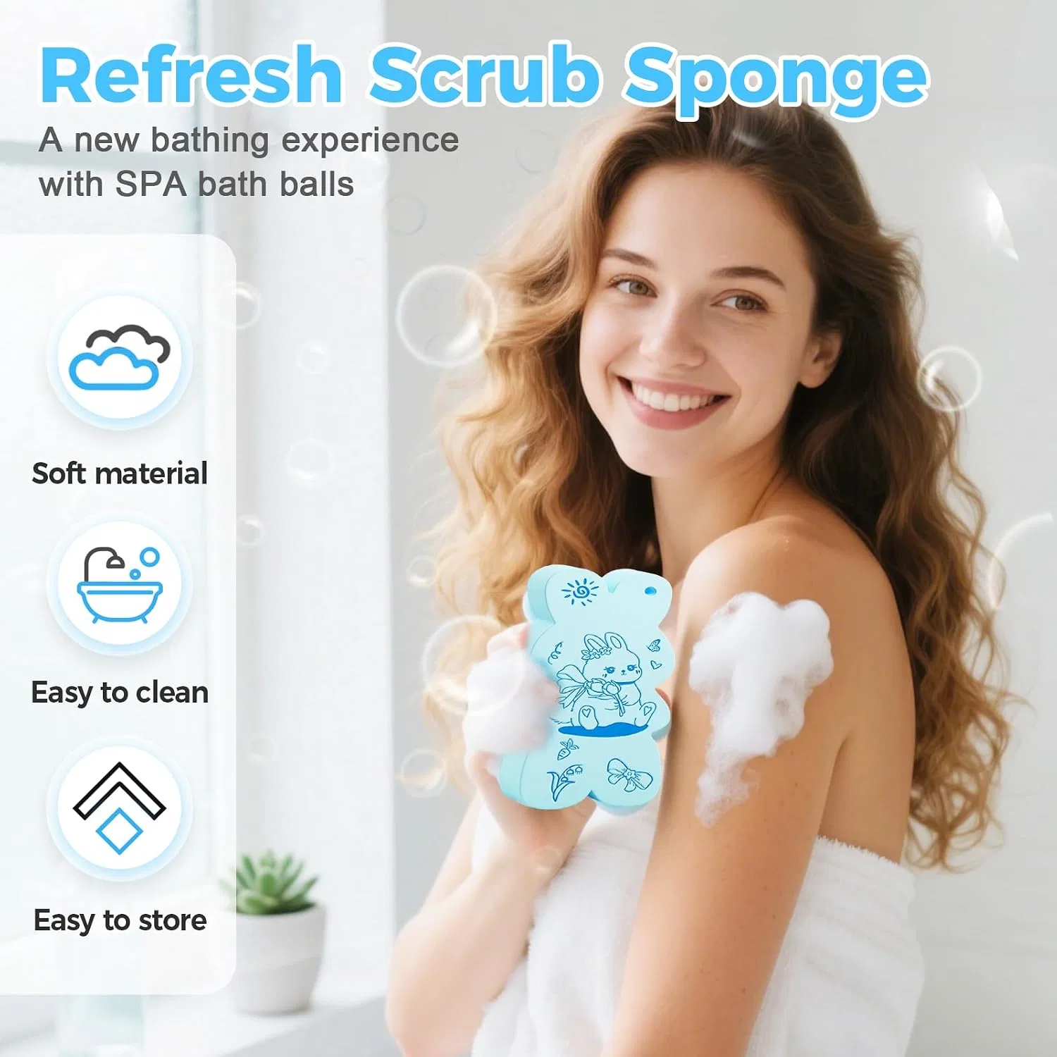 Мочалка для эксфолиации Magic Exfoliating Bath Sponge, AIIONP, 3 шт, 4.8x2.4x1.2 дюйма, 3 Items — фото 4