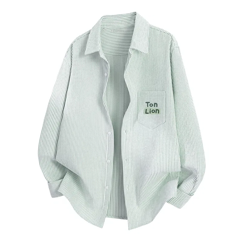 Детская рубашка с длинным рукавом Tonlion, Green White Stripe