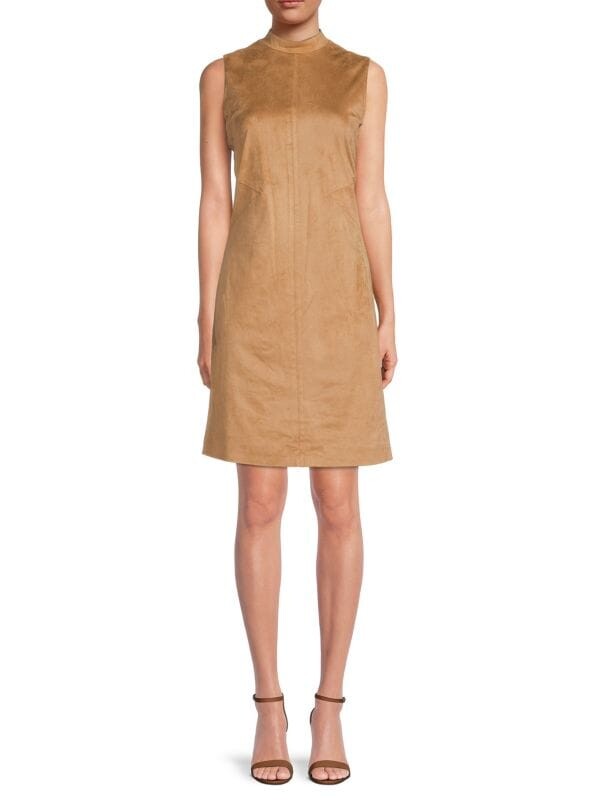 

Платье прямого кроя Donna Karan с воротником-стойкой, camel