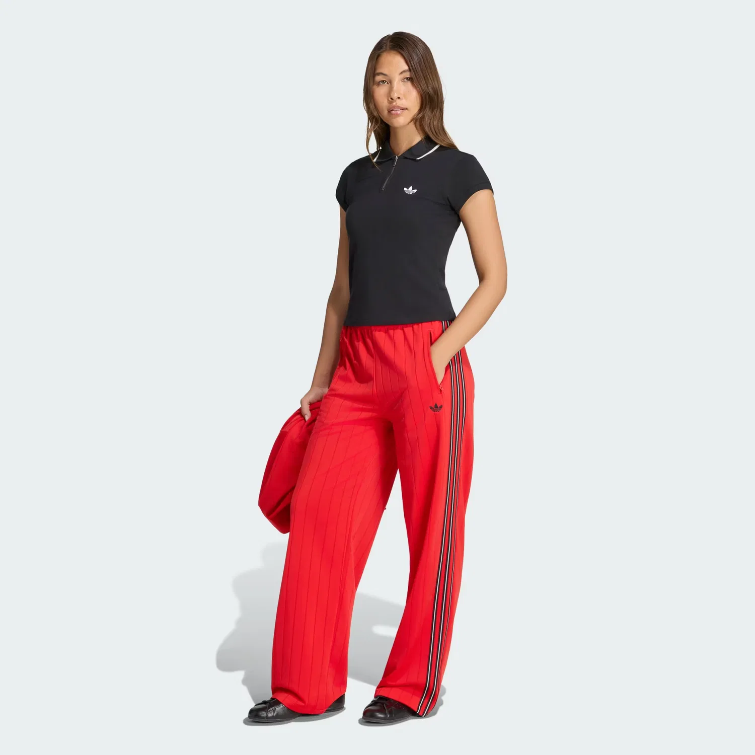 Женские спортивные брюки свободного кроя Pinstripe Firebird Loose Trackpant Adidas Originals, ярко-красный/черный/белый — фото 3