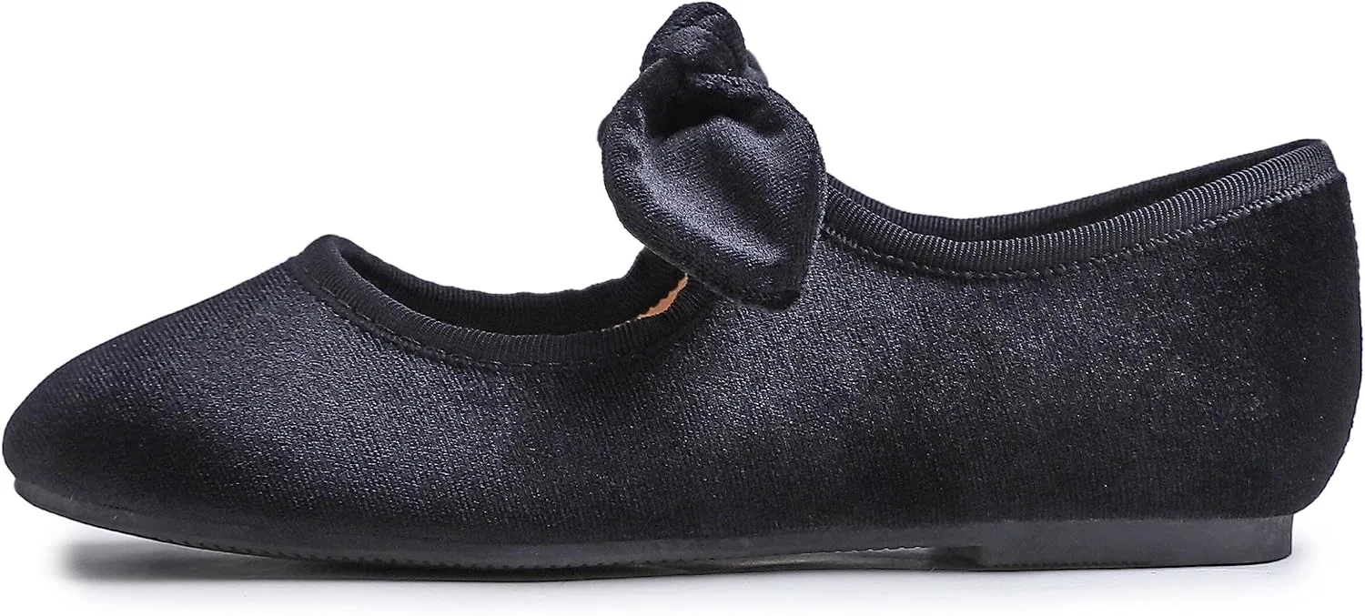 Детские туфли для девочек с пряжкой FEVERSOLE, Velvet Bow Elastic Maryjane Black — фото 4