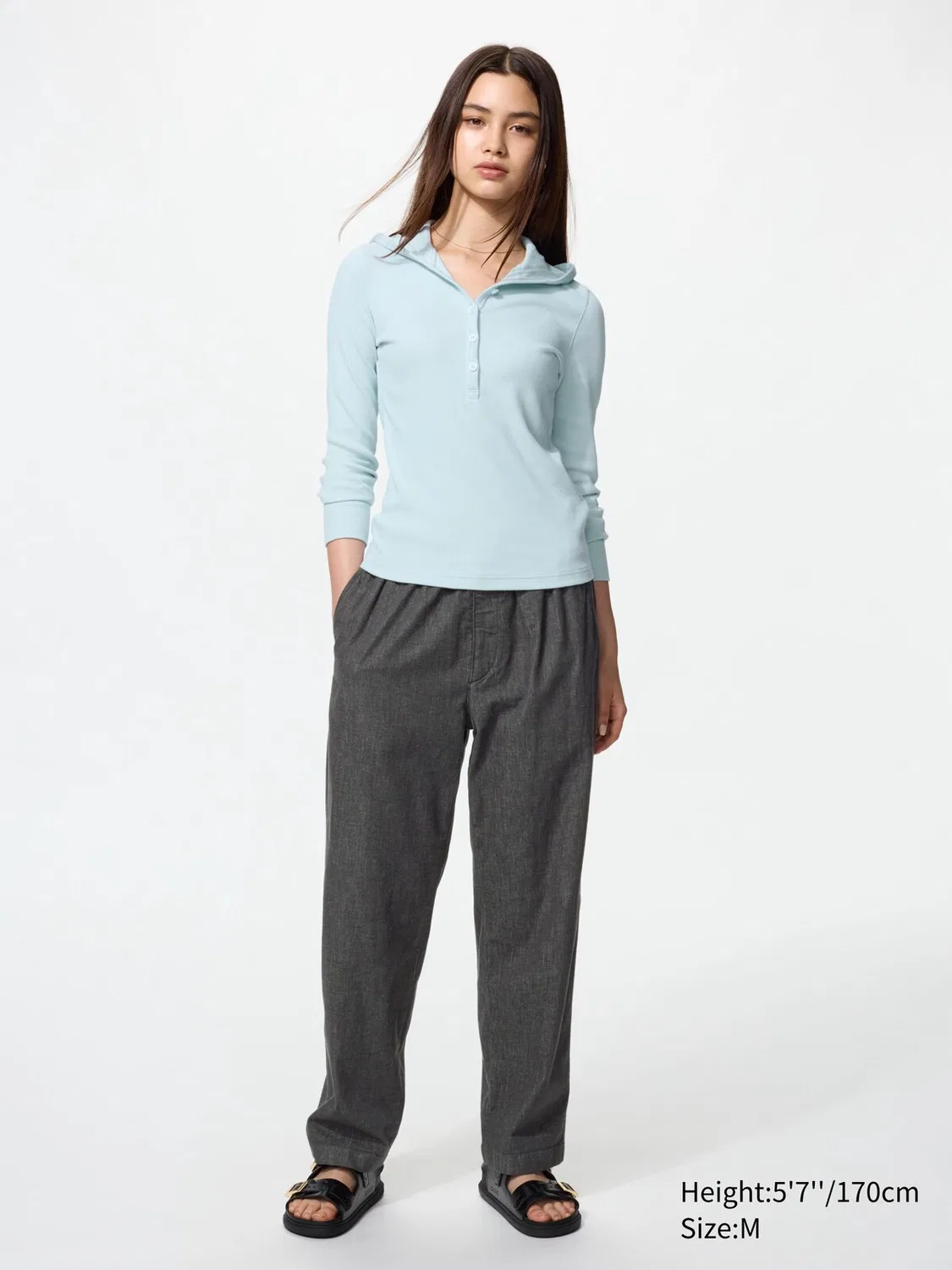 Брюки Uniqlo, хлопковые деним свободного кроя, темно-синий — фото 2