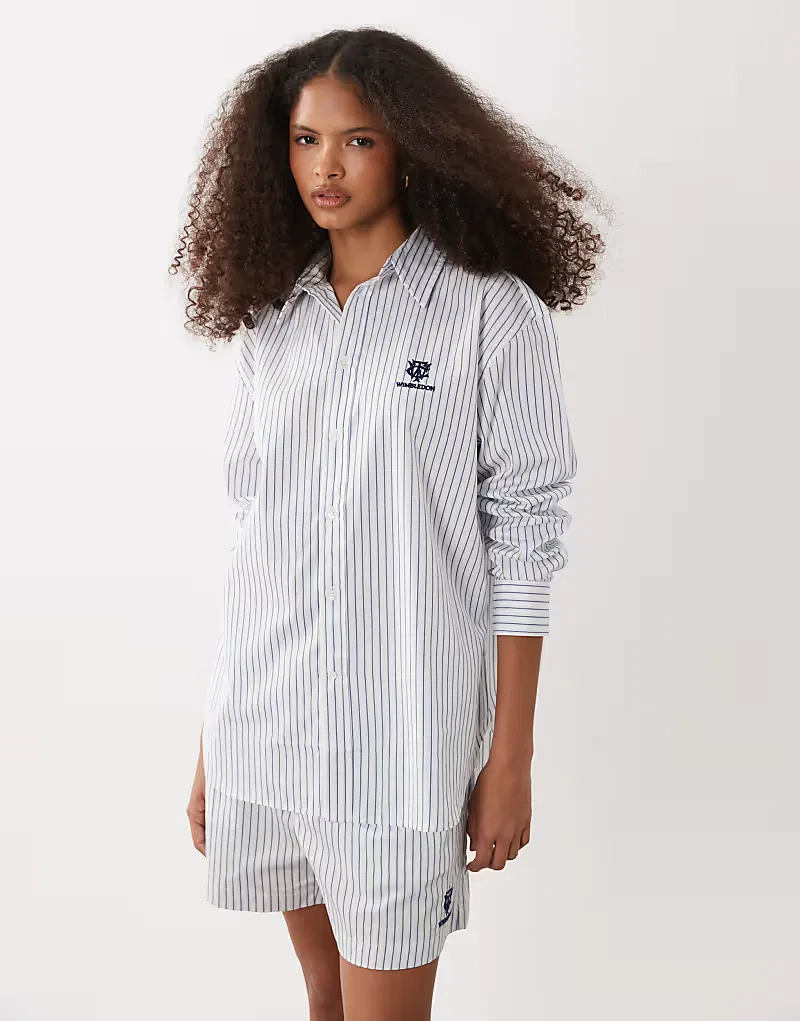Рубашка leigh в полоску с вышитым гербом Wimbledon capsule Polo Ralph Lauren, белый