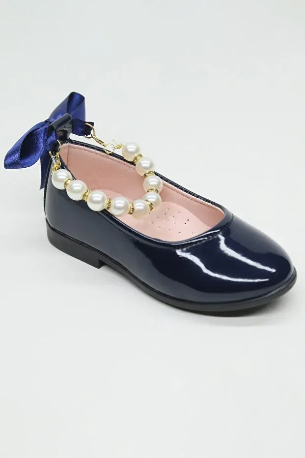 Детские туфли для девочек с жемчугом Sirri, Bright Navy Blue — фото 2