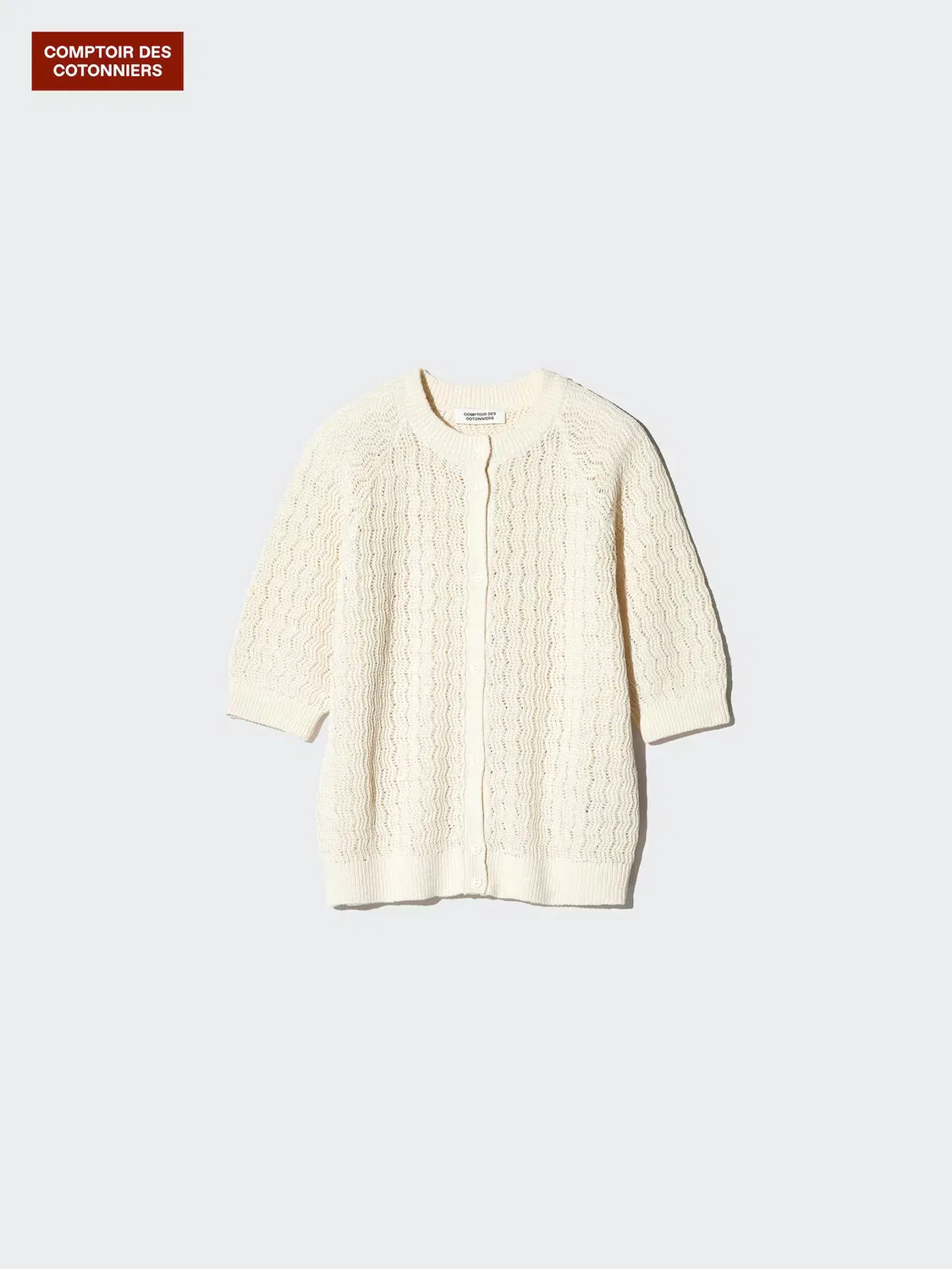 Кардиган Uniqlo, льняной с круглым вырезом и рукавами 5/8, зеленый — фото 3
