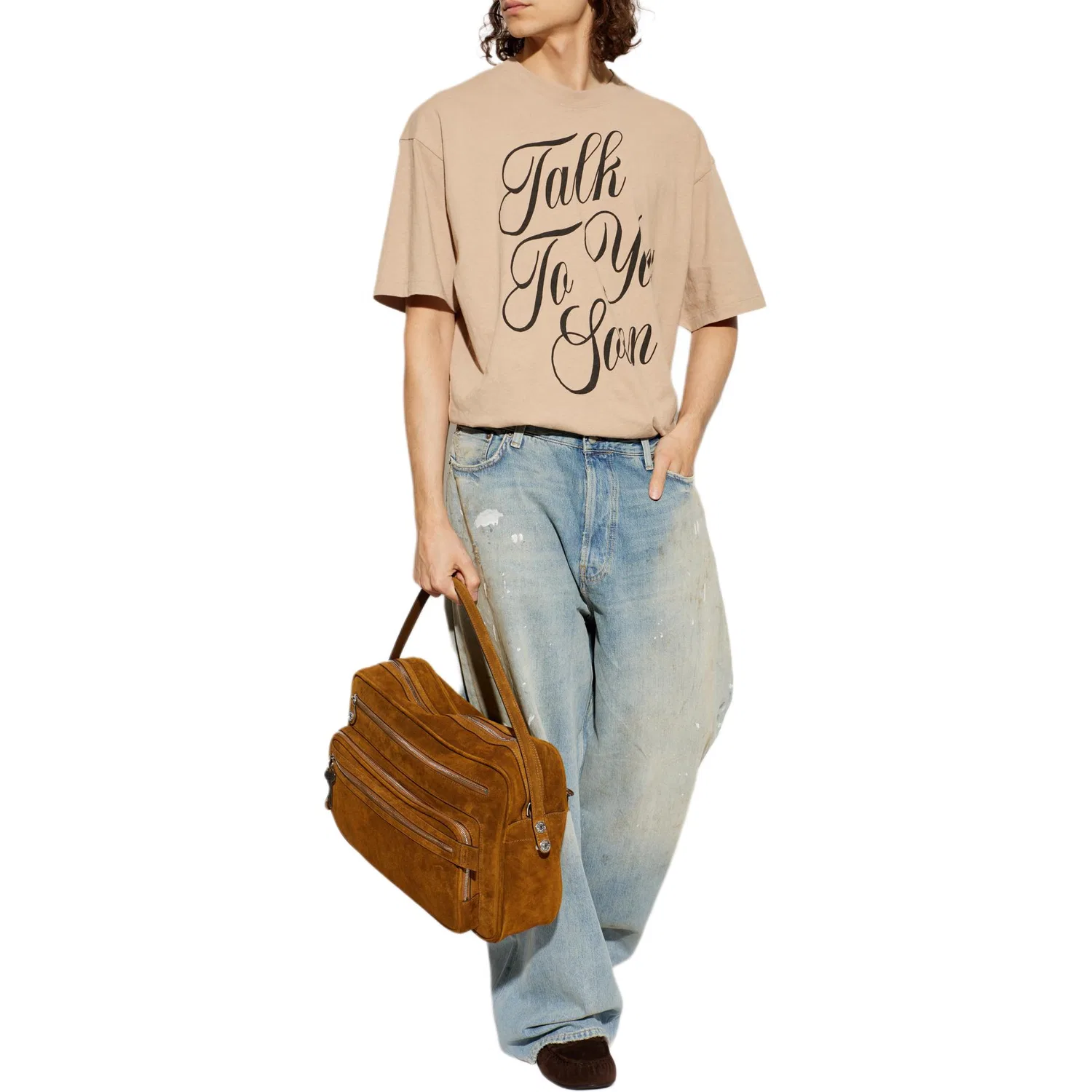 Мужская футболка с круглым вырезом Beige Acne Studios — фото 3