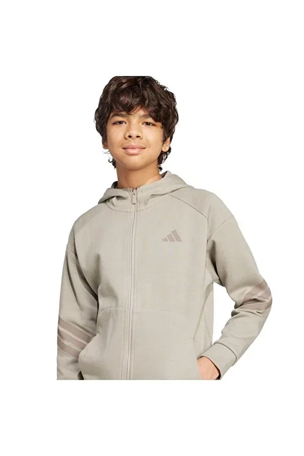 Детское худи для девочек хлопковое Adidas, Putty Beige / Simple Brown — фото 4