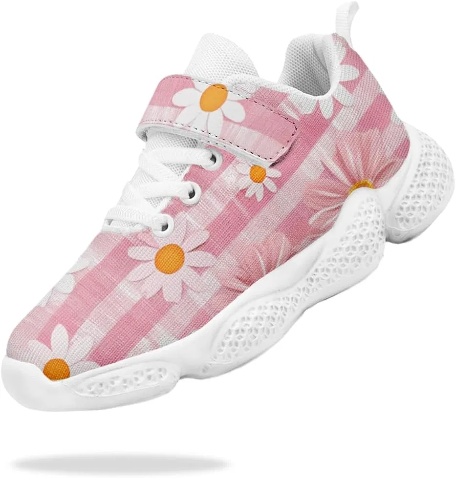 Детские кроссовки для девочек с дышащим трикотажем Mahekot, Pink Daisy Stripe