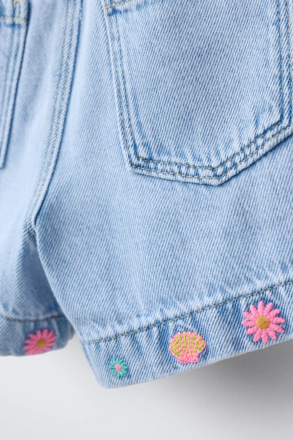 Вышитые джинсовые шорты-бермуды ZARA, Blue — фото 4