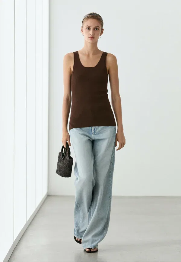 Топ хлопковый Rib Massimo Dutti, темно-коричневый — фото 4