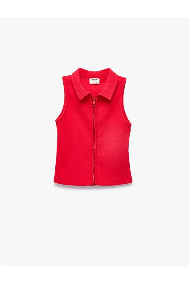 Детский топ на молнии без рукавов с хлопковым воротником-рубашкой Koton, Red — фото 3