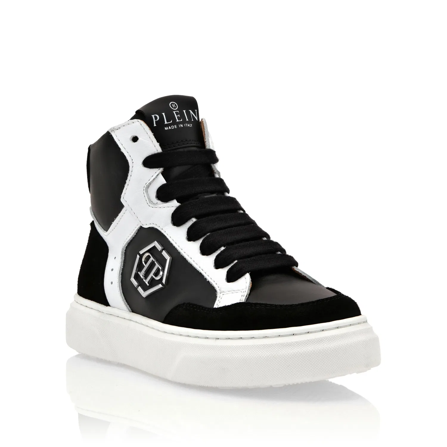 Детские кроссовки с шестиугольным логотипом Philipp Plein, Black/White