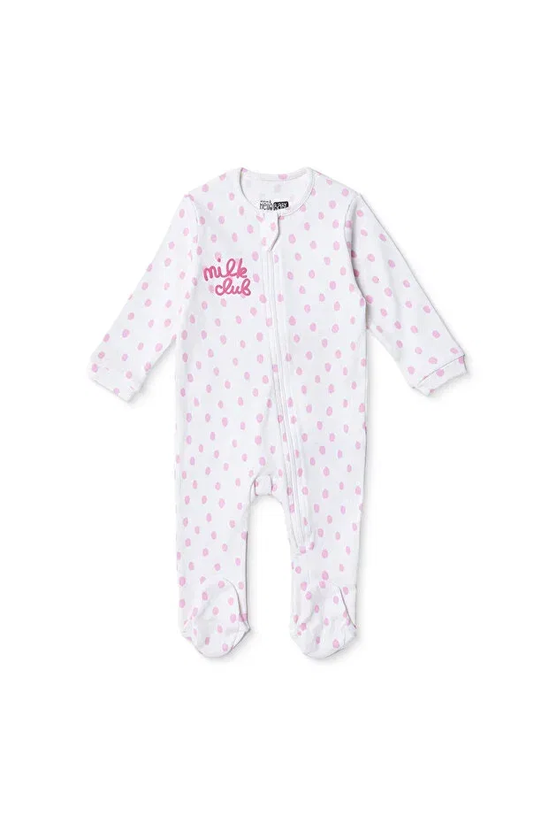 Детский комбинезон для девочек с принтом Hellobaby baby girl jumpsuit polka dot printed zippered crew neck long sleeve with booties Ebebek Hello Baby, Ecru