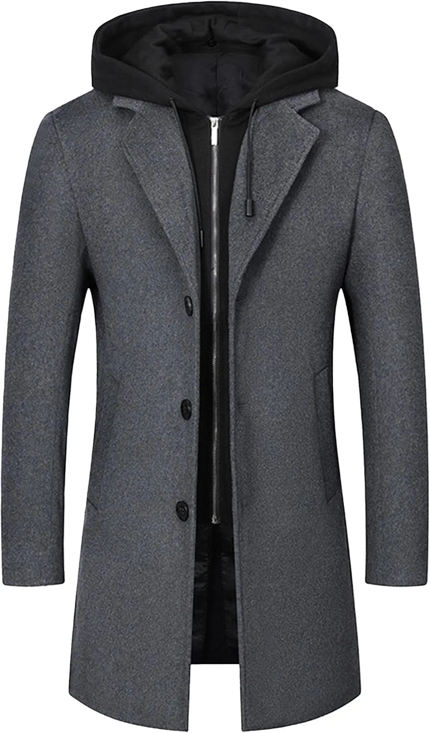 Мужское пальто-тренч на пуговицах, шерстяная смесь, Slim Fit, серый