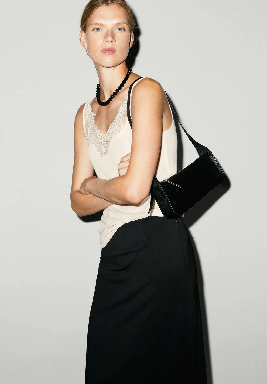 Топ-Майка с кружевной отделкой и бретелями Massimo Dutti, White — фото 3