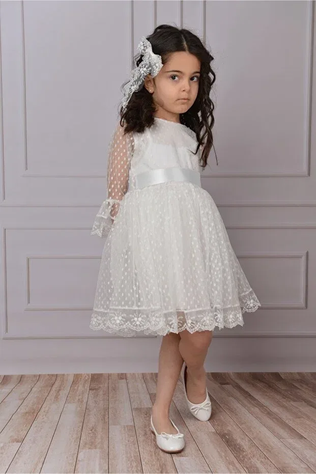 Детское платье для девочек кружевное Delfini Kids, White — фото 4