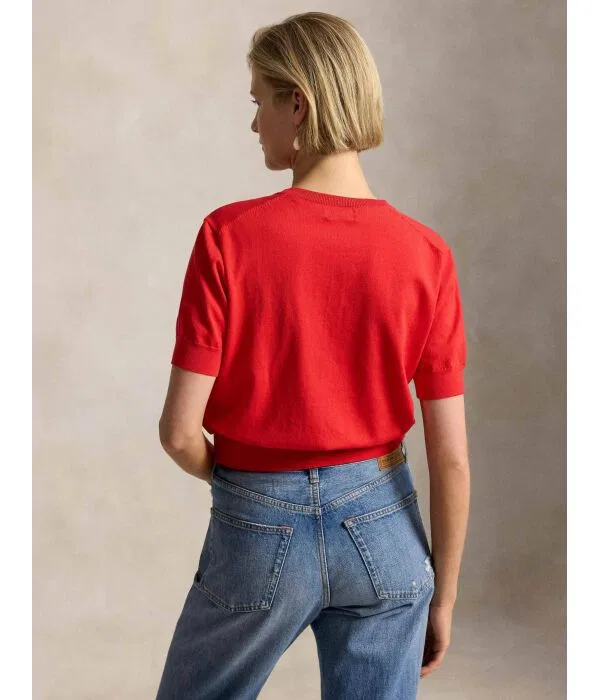 Женский кардиган классического кроя Pima Polo Ralph Lauren, красный — фото 3