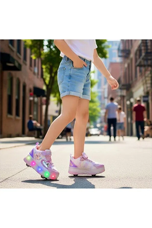 Детские роликовые кроссовки для девочек с подсветкой Jojo Kids, Lila — фото 3
