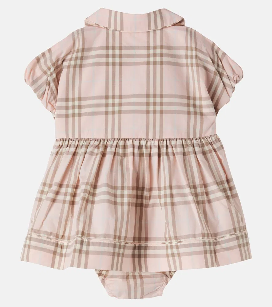 Детский полосатый хлопковый комплект: платье и панталоны Burberry Kids, розовый — фото 3