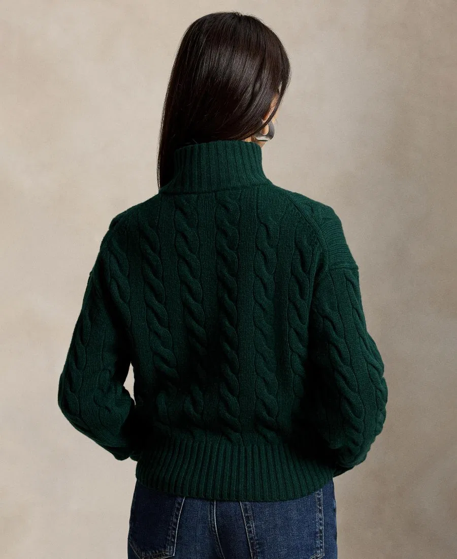Свитер с кабельным узором и полузастежкой-молнией Polo Ralph Lauren, College Green — фото 4