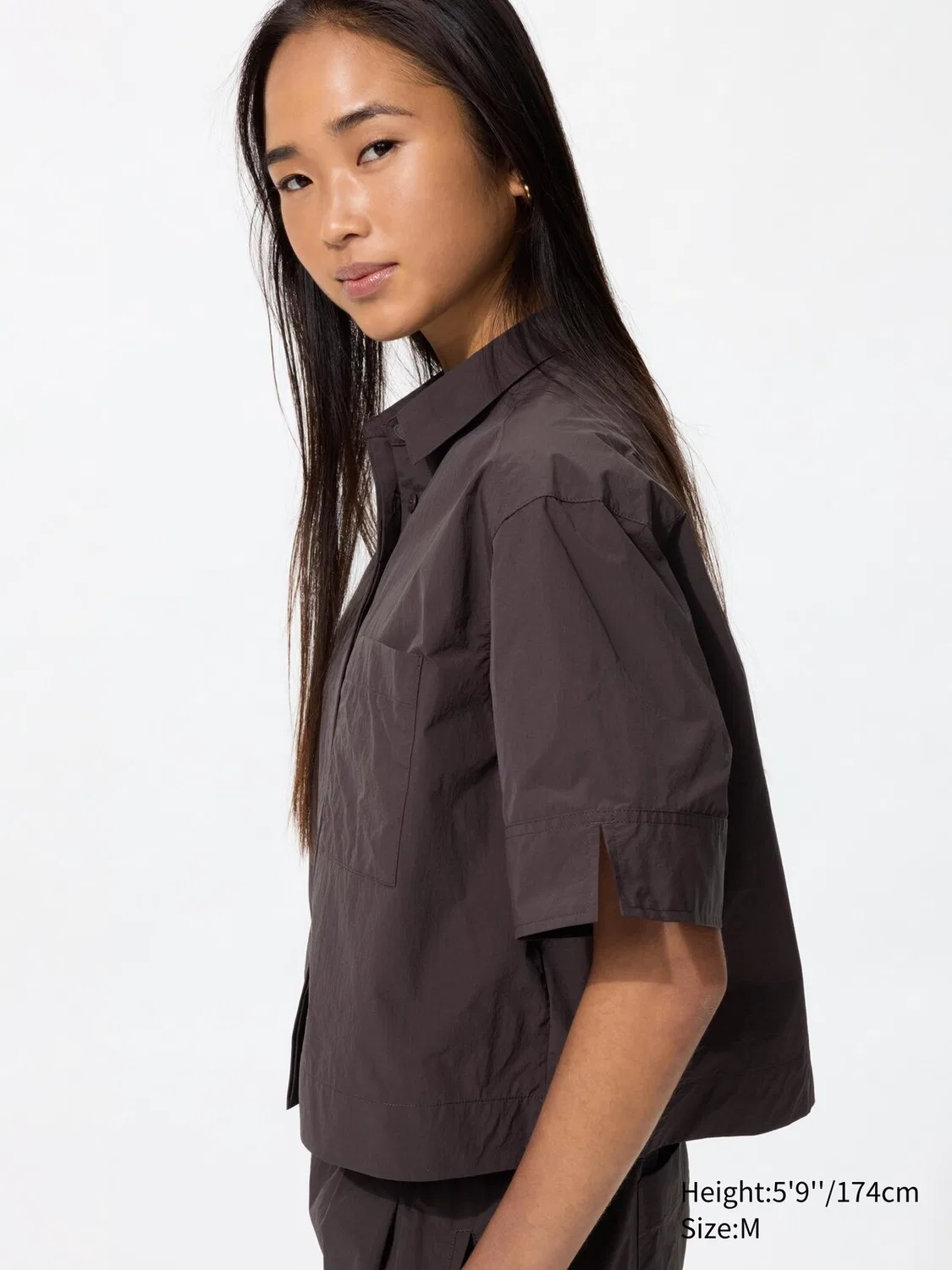 Рубашка свободная, без бренда, модель Uniqlo, темно-коричневый — фото 3