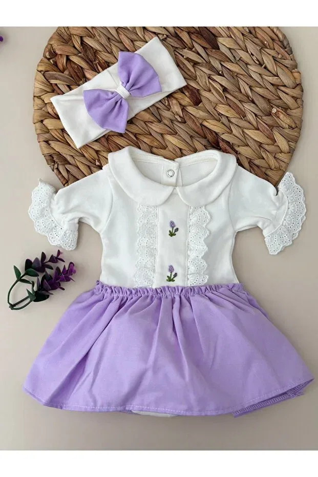 Детское боди-комбинезон с юбкой с коротким рукавом Zambak Mama Miel Baby, Purple — фото 2
