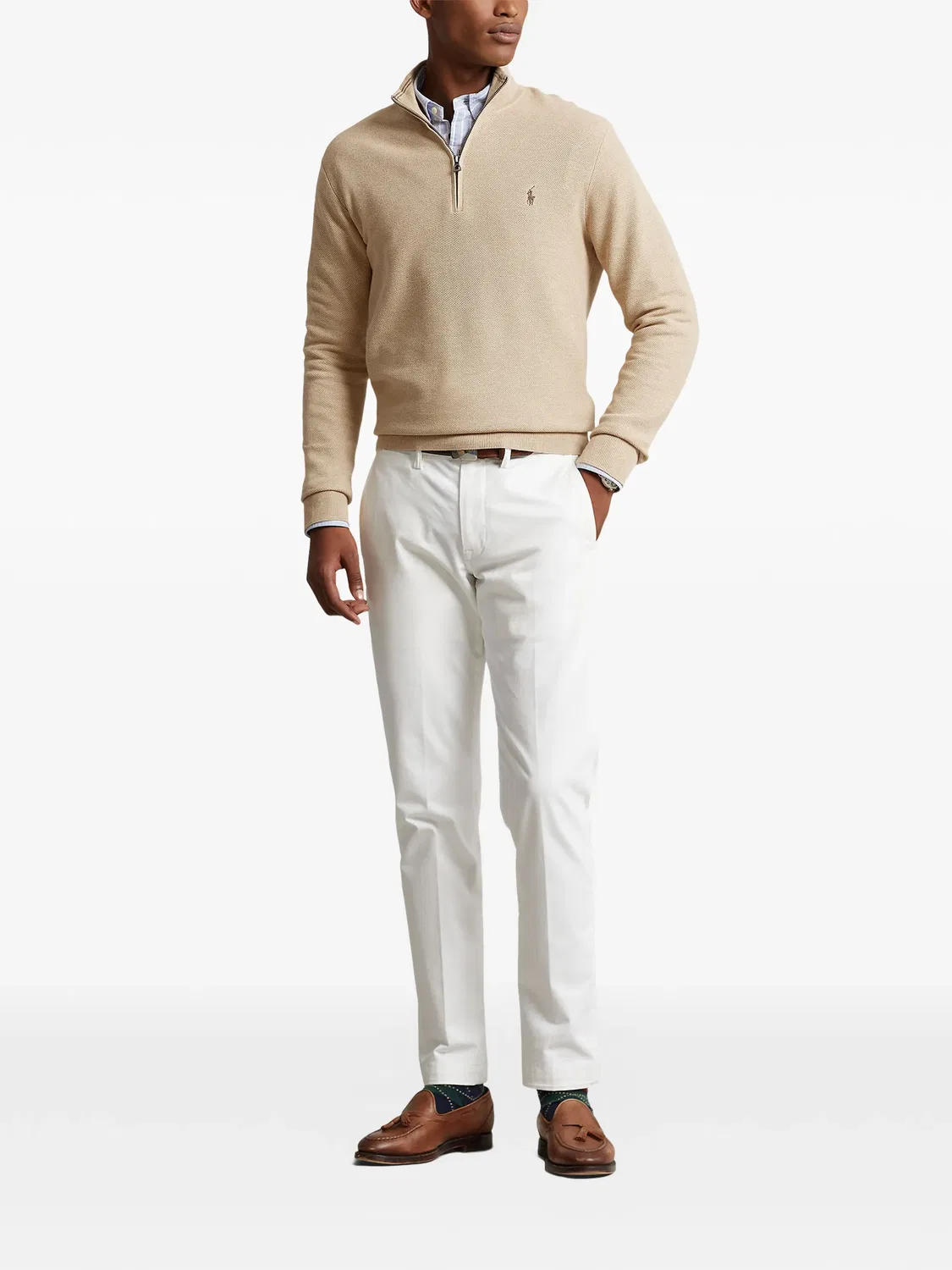 Свитер на молнии с вышитым логотипом Polo Ralph Lauren, нейтральные цвета — фото 2