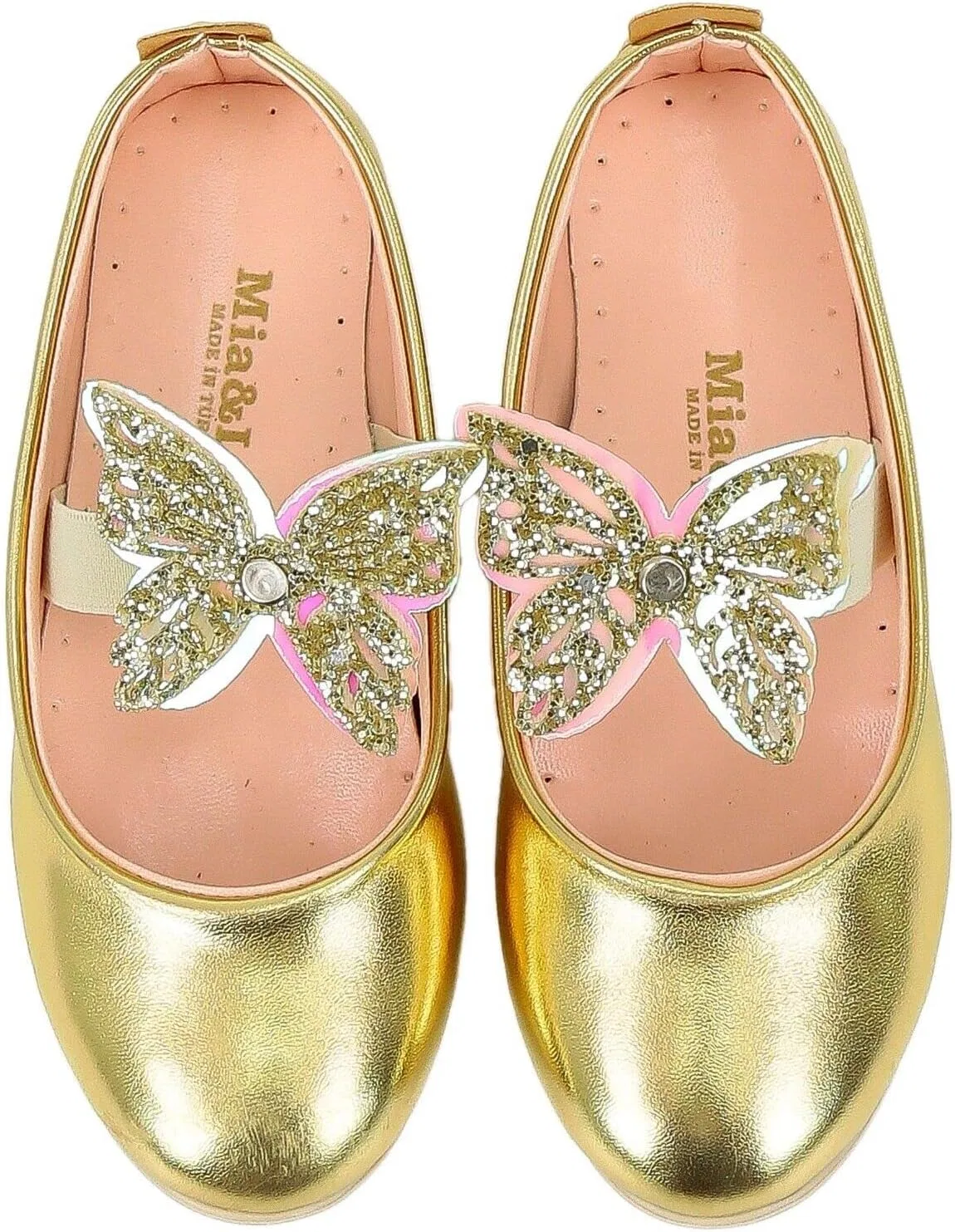 Детские туфли-балетки для девочек с блестками Mary Janes SIRRI, Gold — фото 3