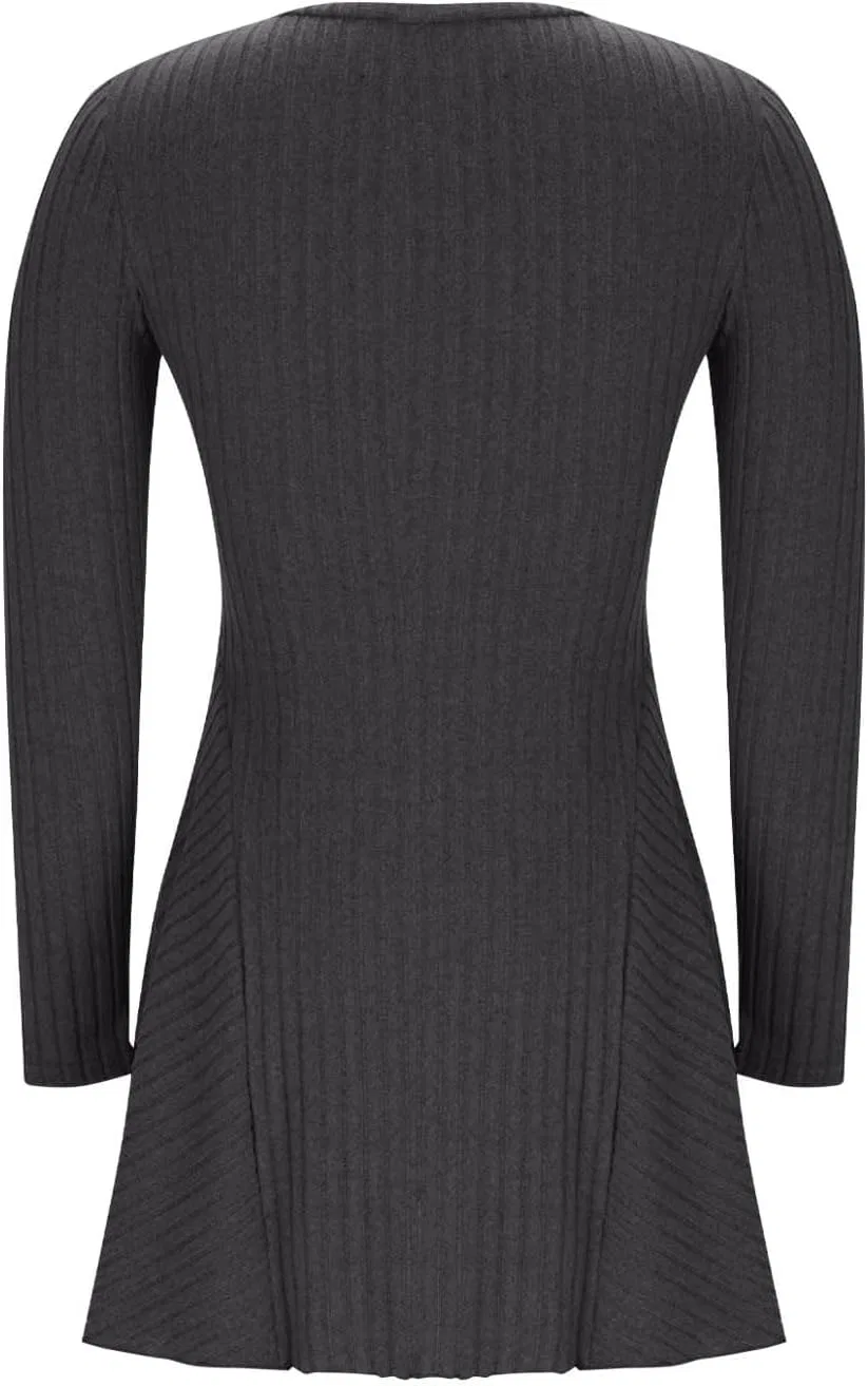Женское платье-свитер с V-образным вырезом, 3-dark Gray — фото 4
