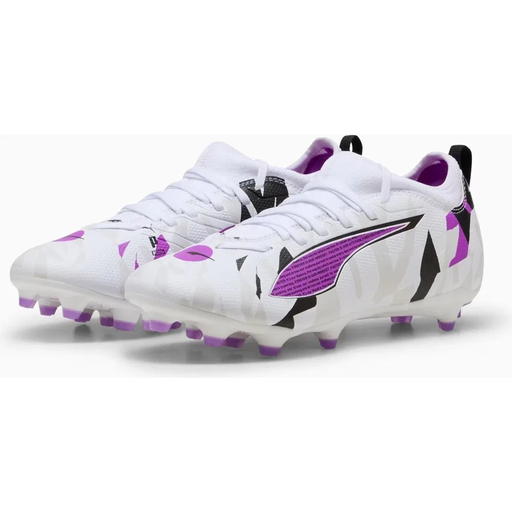 Детские футбольные бутсы для мальчиков с шипами Puma Ultra 5 Match Frvr FG/AG Jr, White Purple — фото 3