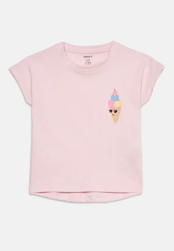 Футболка с принтом, хлопок, Nmfvarutti loose 2 pack Name It, Bright White/Cradle Pink, белый/розовый — фото 4