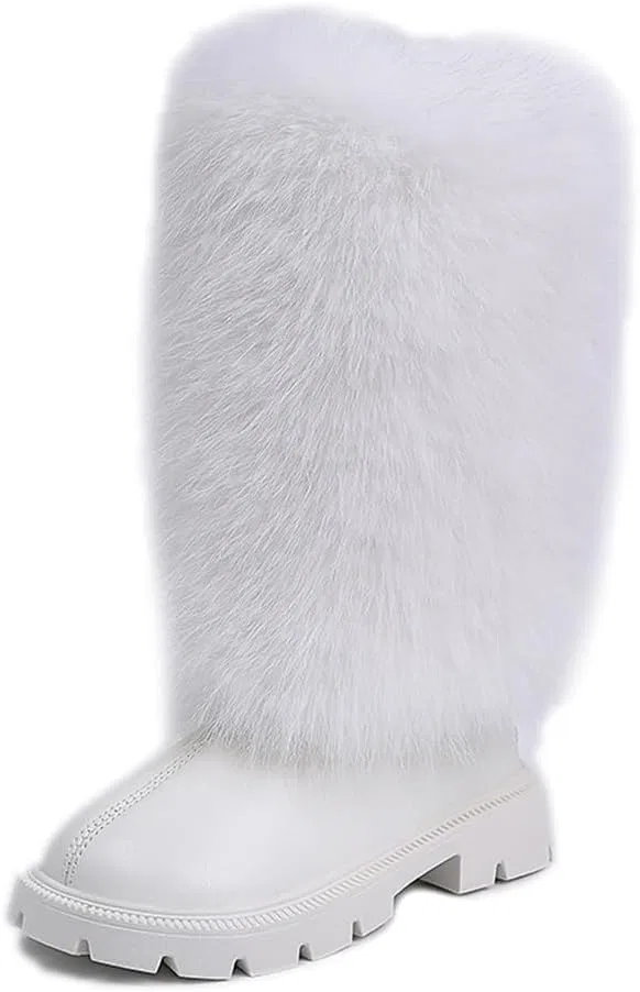 Детские ботинки для девочек с мехом TangDao, White Tall Boots