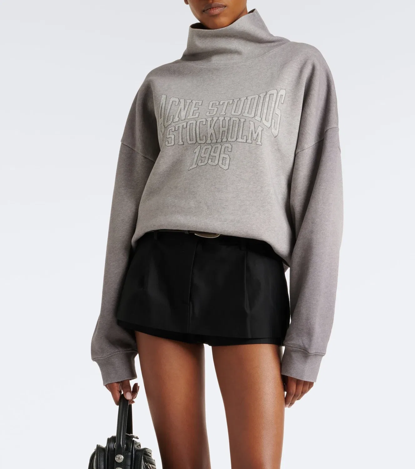 Толстовка из хлопкового флиса с логотипом Acne Studios, серый — фото 2