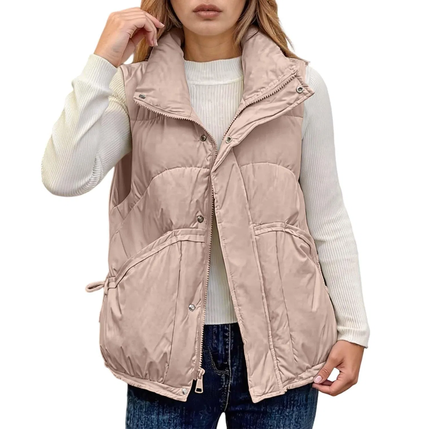 Женский стеганый жилет без рукавов, dark khaki