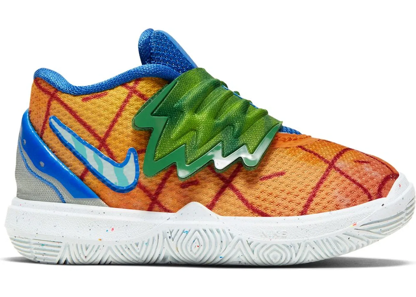 Детские кроссовки для мальчиков с принтом Nike Kyrie 5 Spongebob Pineapple House TD от Nike, Orange Peel/Teal Tint
