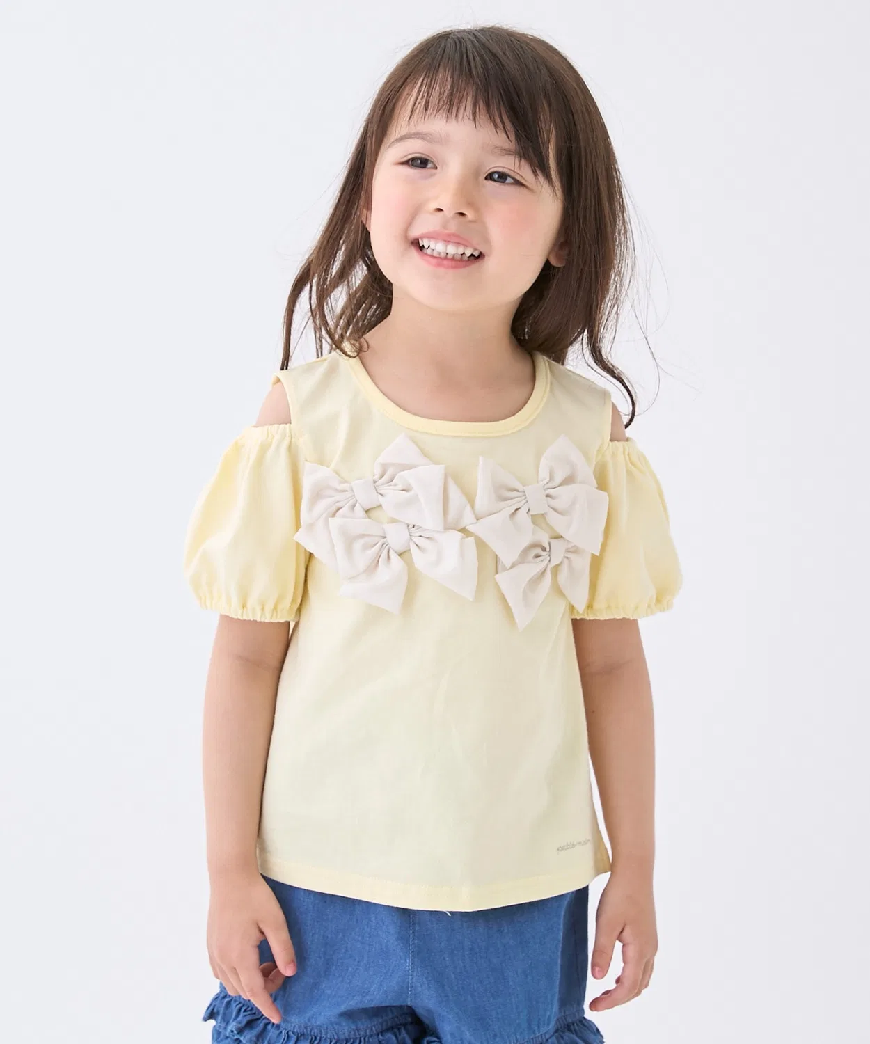 Детская футболка без рукавов с принтом Ribbon Off Shoulder petit main, Yellow