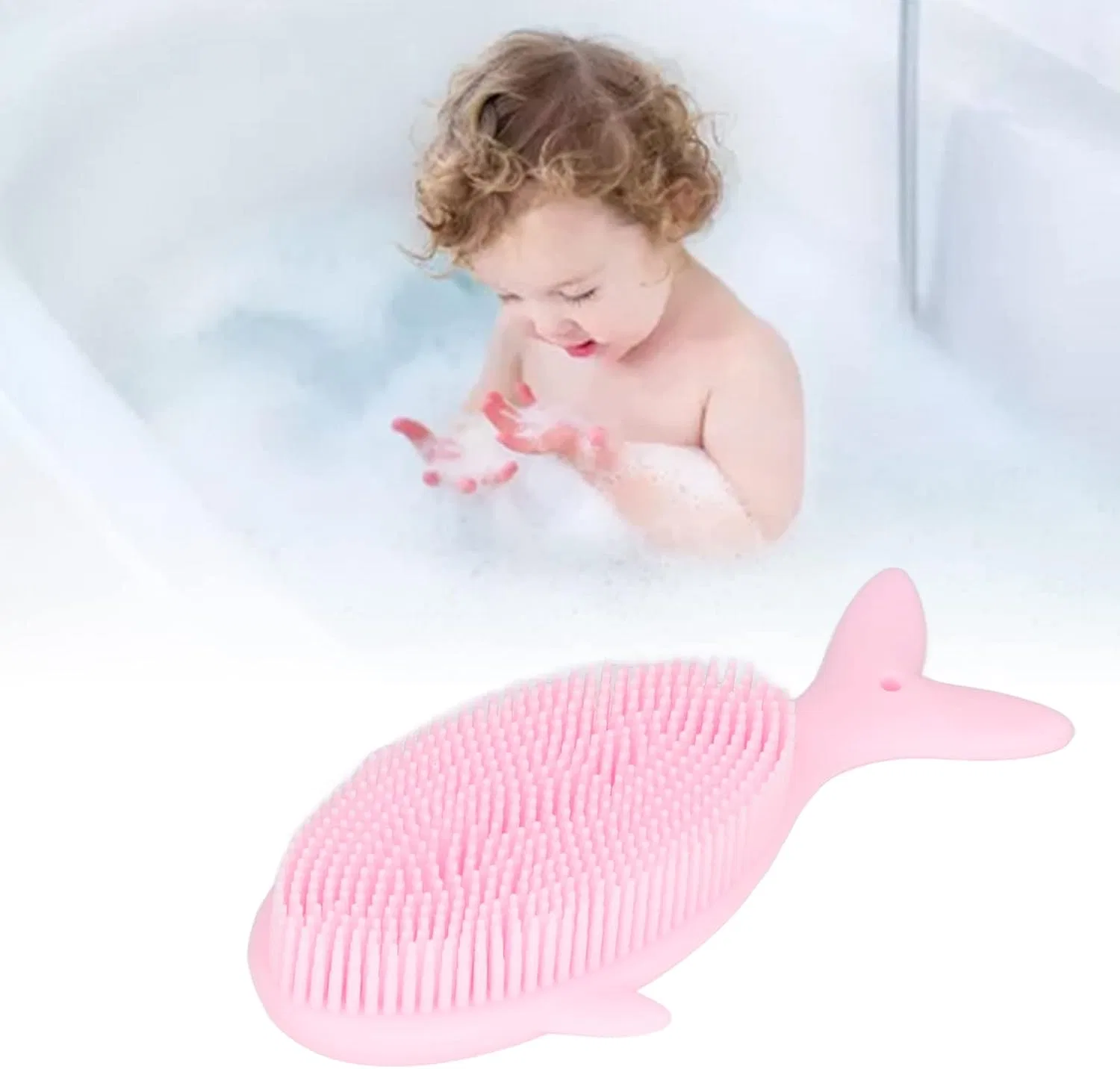 Детская щетка для купания, силикон, Hyuduo, форма кита, Rosa — фото 2