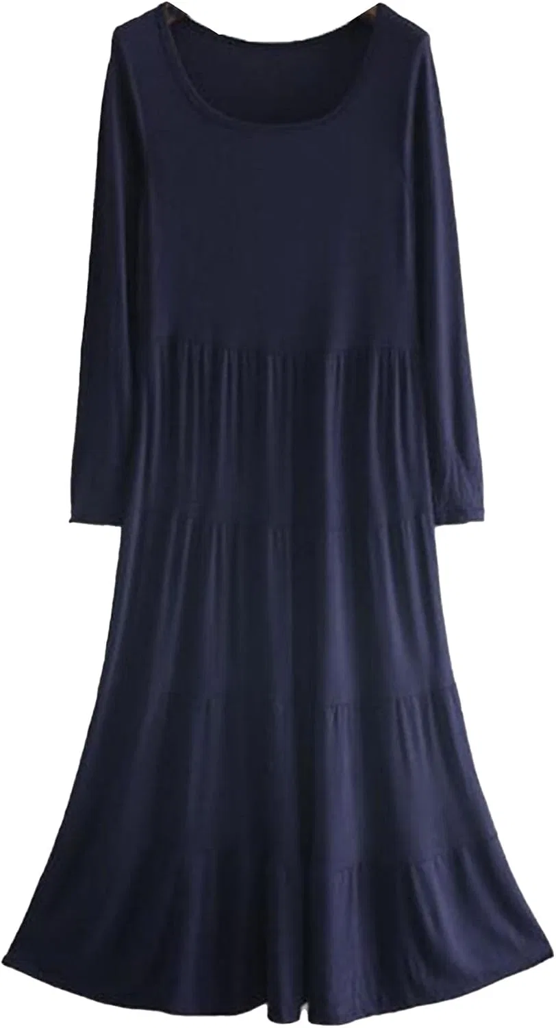Женское платье миди свободного кроя с плиссе, Dark Blue