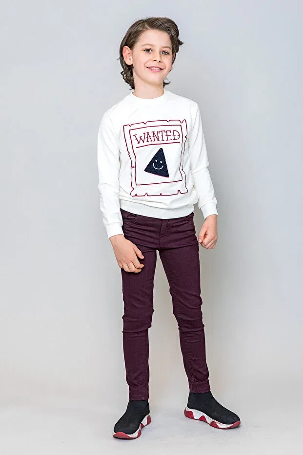 Детская для мальчиков кофта с длинным рукавом Smiling Pizza Slice Embroidered Incity, Navy Blue-Burgundy (Ecru)