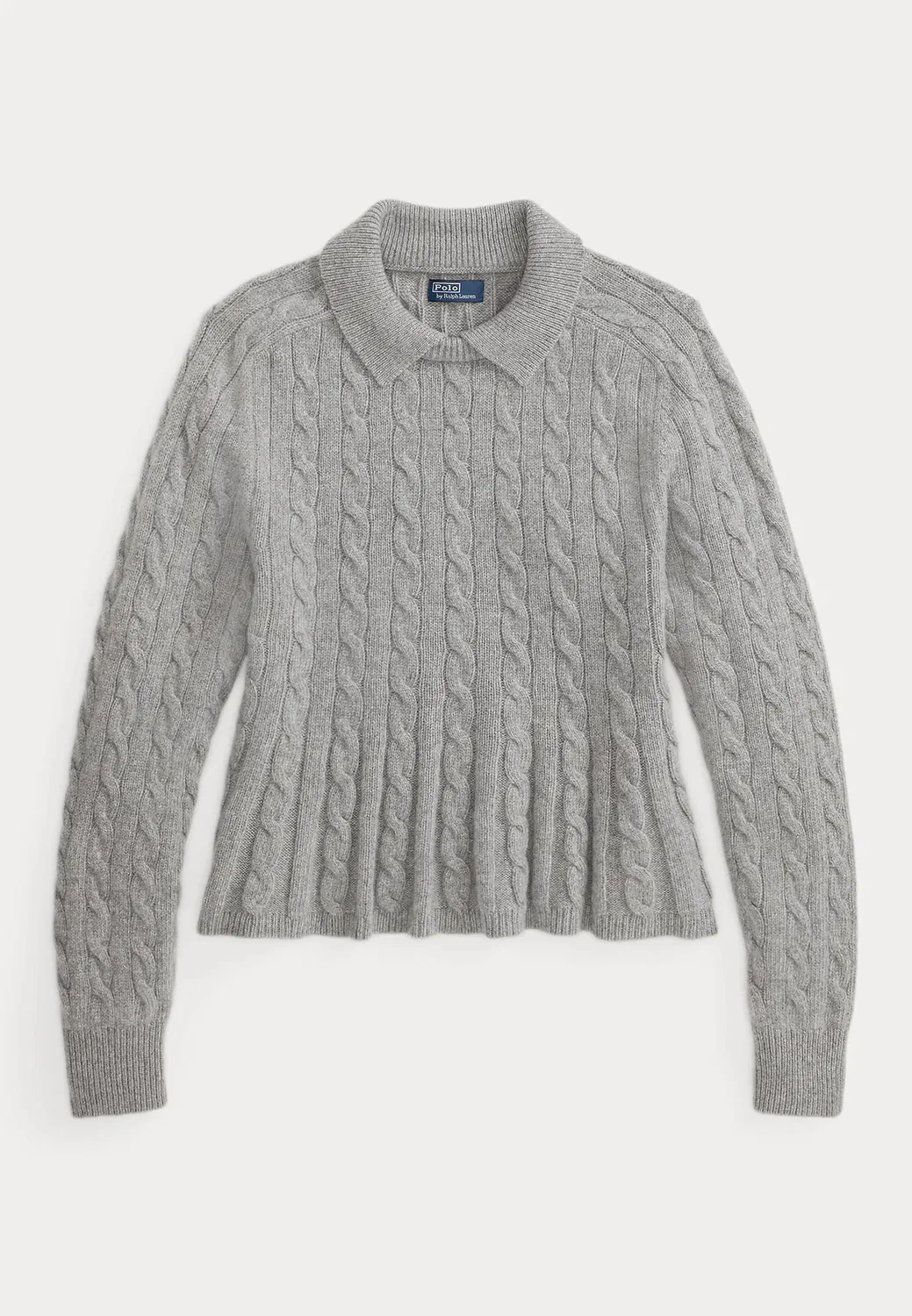 Свитер с баской из шерсти и кашемира с косами Polo Ralph Lauren, Outpost Gray — фото 4