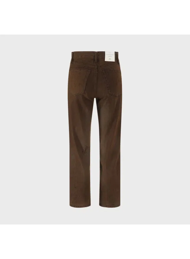 Джинсы прямые винтажные с эффектом потертости Zara, коричневый — фото 3