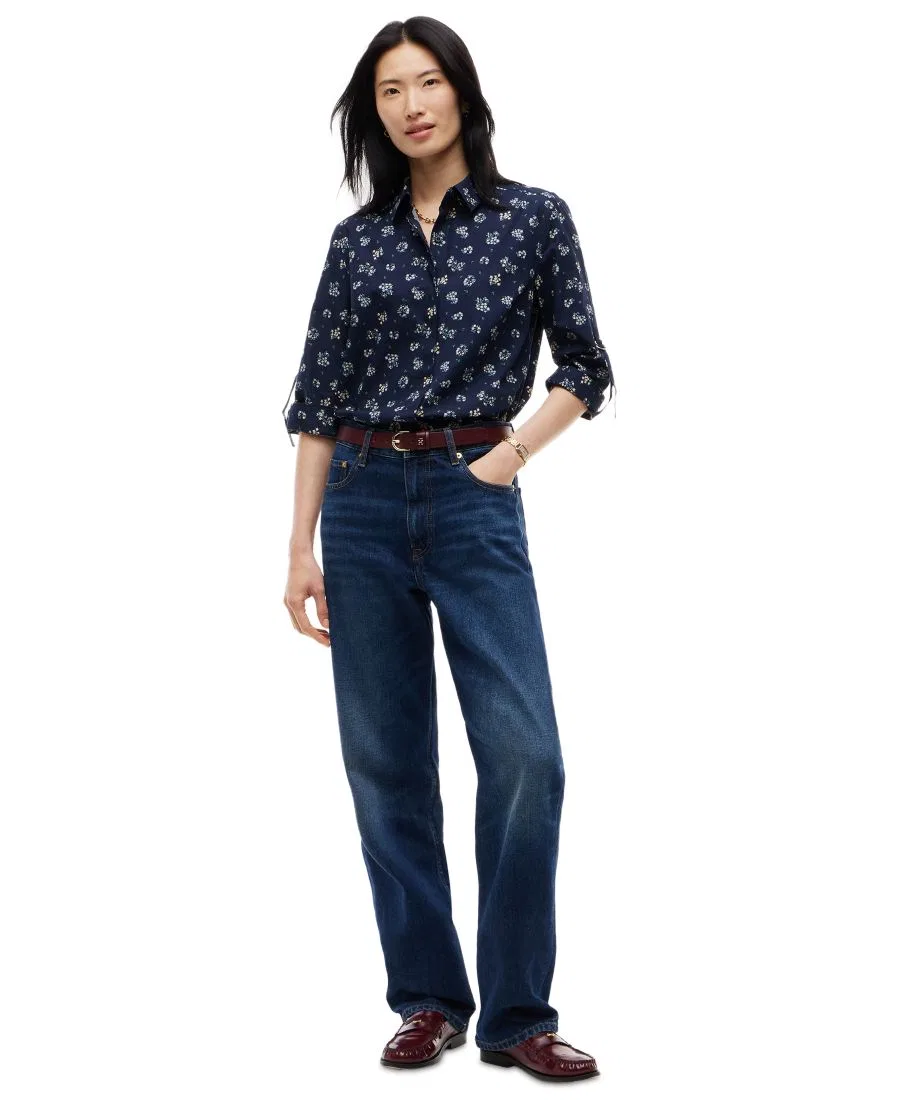 Женская рубашка с принтом, с закатанными рукавами Tommy Hilfiger, Traditional Floral Dark Blue — фото 2