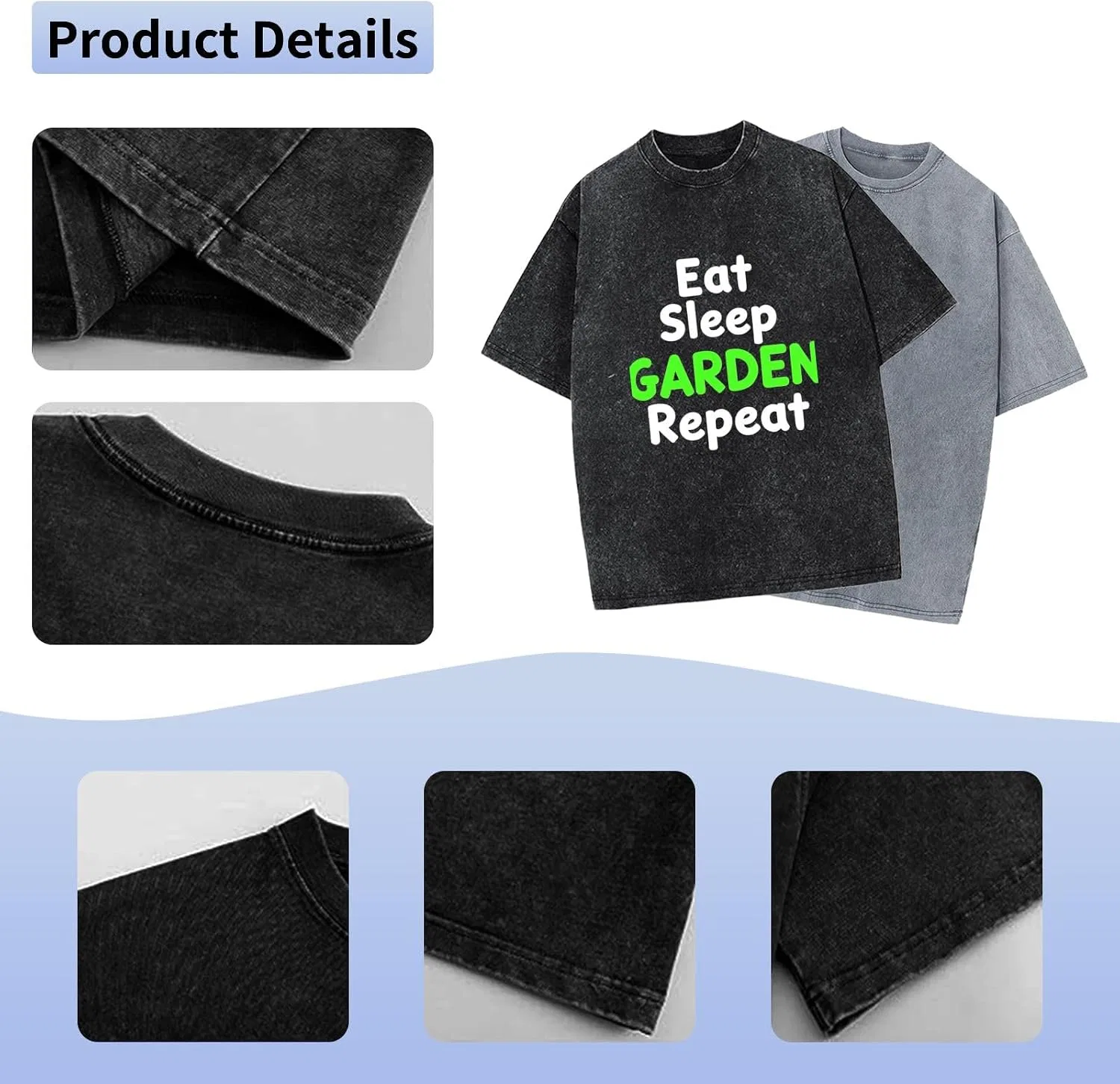 Мужская футболка с принтом Eat Sleep Garden Repeat Shirt-004, Wash Black — фото 4