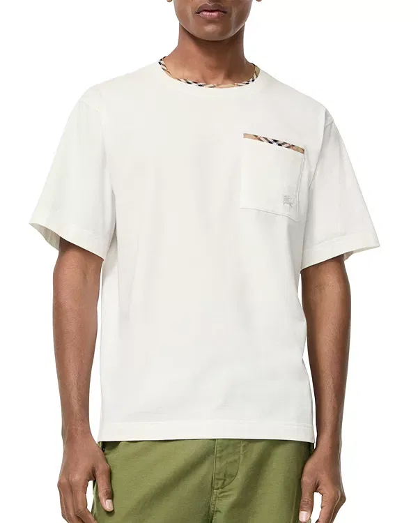 Мужская футболка с отделкой Check из хлопка Burberry, Chalk White